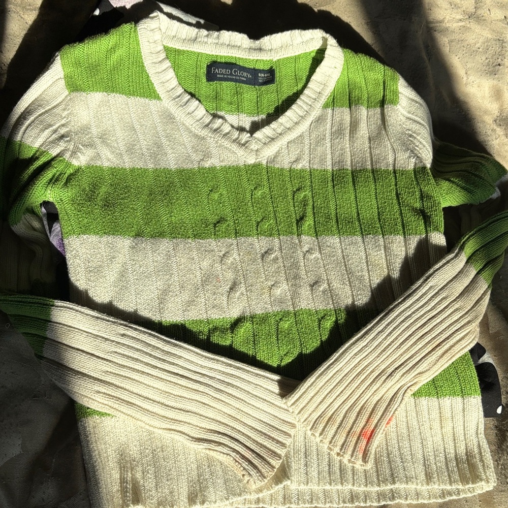 Faded Glory Lime Green and Cream Striped Sweater